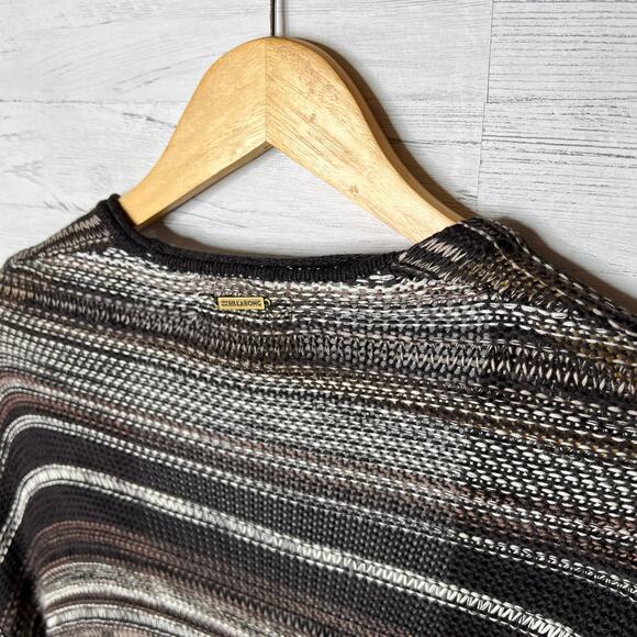 Billabong Cardigan Duster Womens Size S/P Brown with Pockets Striped Open Earthy - Picture 15 of 16